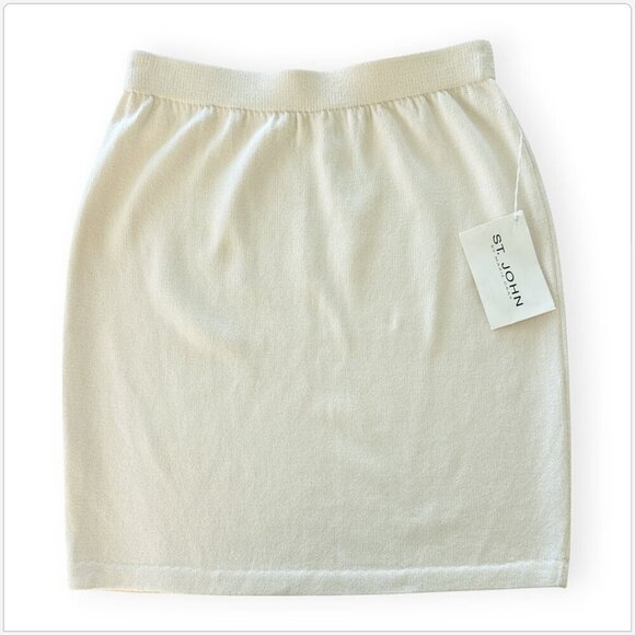 St. John Bright White Cream Ivory Santana Knit Elastic Waist Skirt NWT New 10 - Picture 1 of 3
